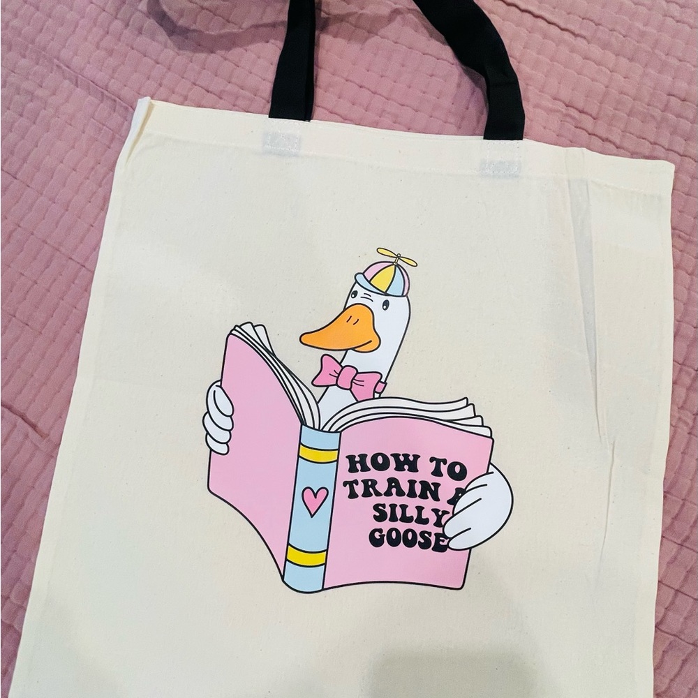 Cute Goose Print Canvas Tote Bag